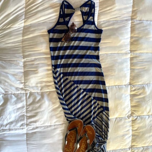 💚 Derek Heart Maxi Dress Navy Gray Juniors M - Picture 1 of 6